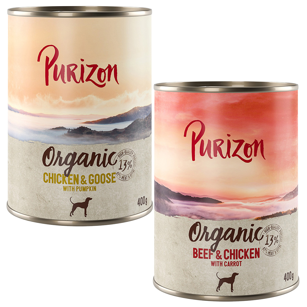 5 + 1 gratis! 6 x 400/800 g Purizon Nassfutter - Organic Mixpaket 1: (3 x 400 g Huhn mit Gans, 3 x 400 g Rind mit Huhn) von Purizon