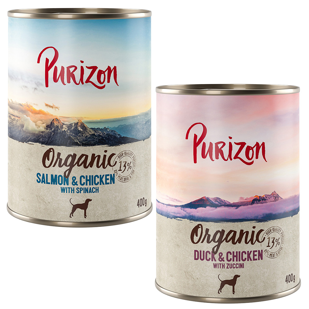 5 + 1 gratis! 6 x 400/800 g Purizon Nassfutter - Organic Mixpaket 2: (3 x 400 g Ente mit Huhn, 3 x 400 g Lachs mit Huhn) von Purizon