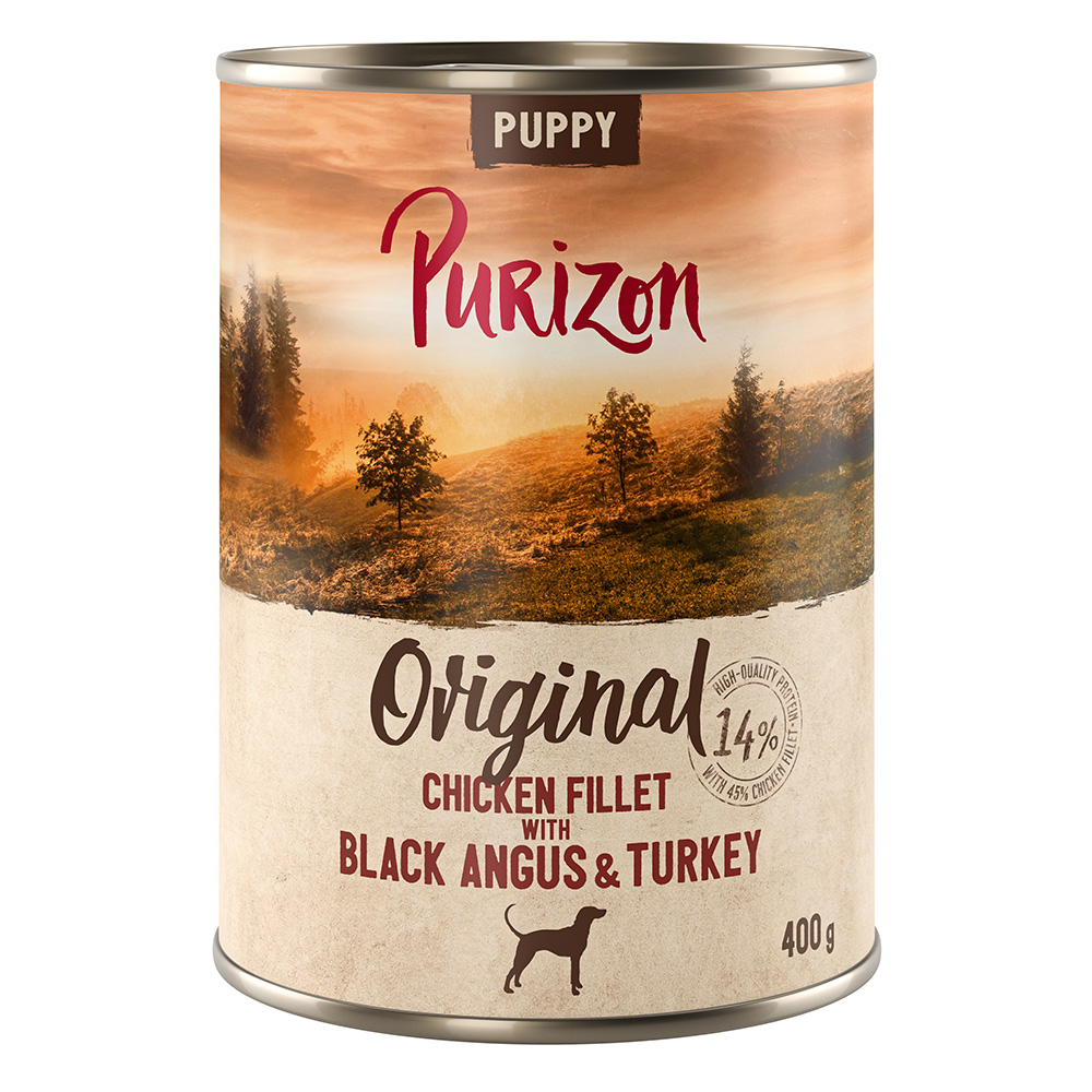 5 + 1 gratis! 6 x 400/800 g Purizon Nassfutter - NEU: Puppy: Hühnerfilet mit Black-Angus-Rind & Pute (6 x 400 g) von Purizon