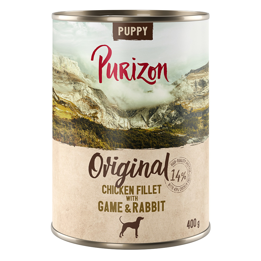 5 + 1 gratis! 6 x 400/800 g Purizon Nassfutter - NEU: Puppy: Hühnerfilet mit Wild & Kaninchen (6 x 400 g) von Purizon