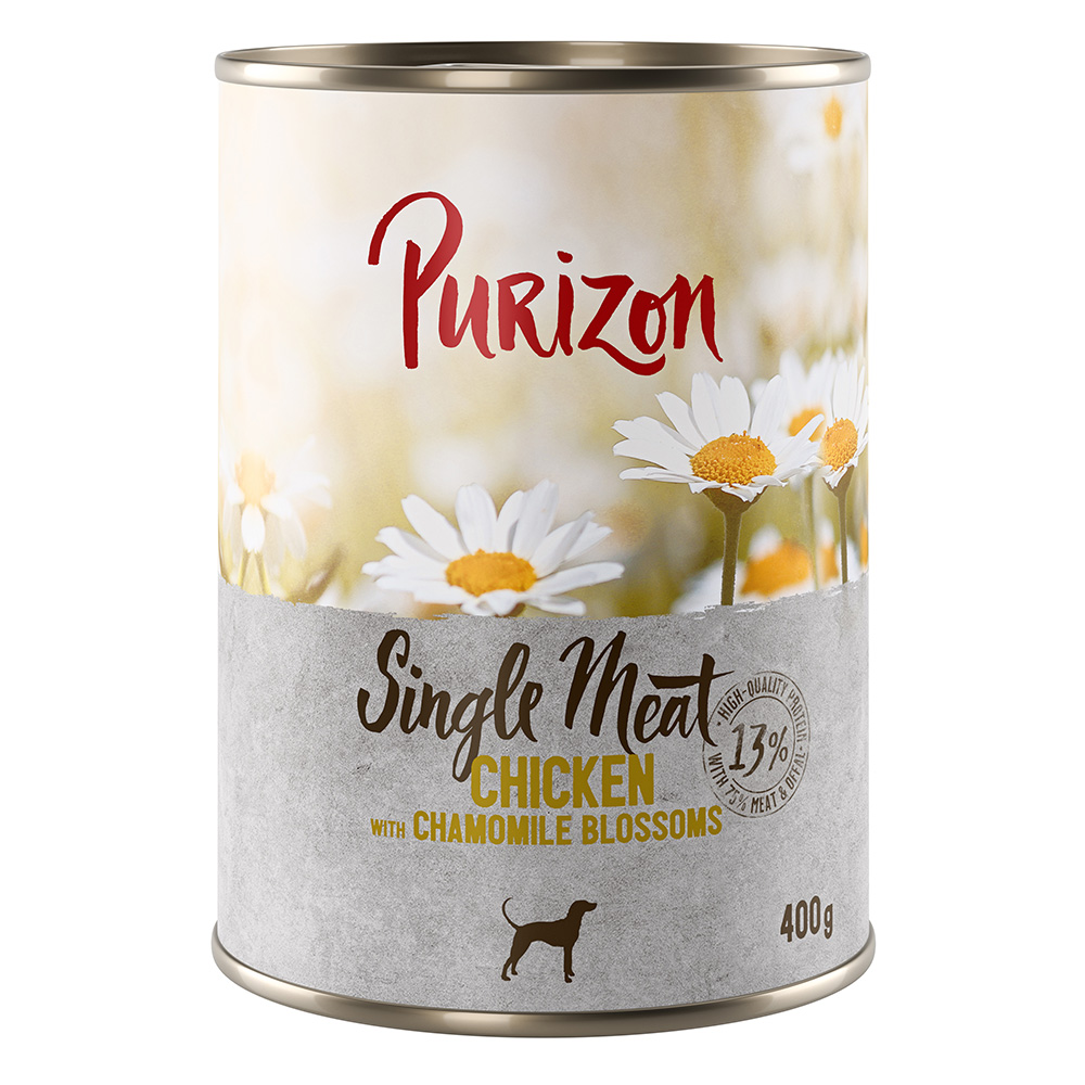 5 + 1 gratis! 6 x 400/800 g Purizon Nassfutter - Single Meat Huhn mit Kamillenblüten (6 x 400 g) von Purizon