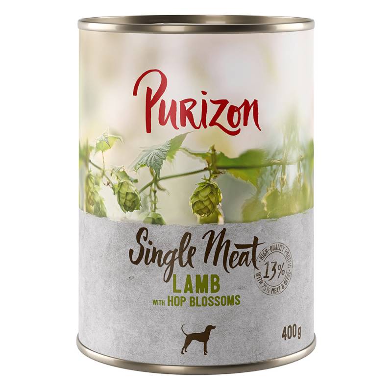 5 + 1 gratis! 6 x 400/800 g Purizon Nassfutter - Single Meat Lamm mit Hopfenblüten (6x400g) von Purizon