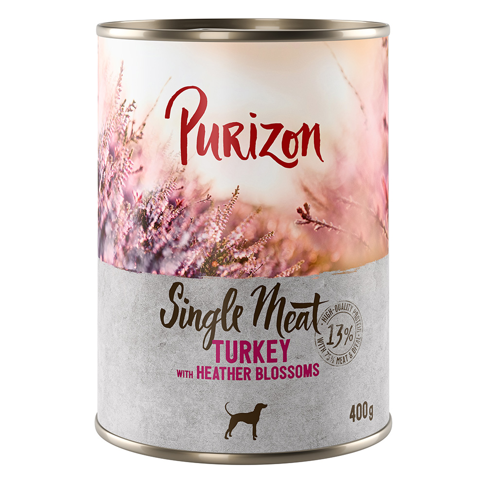 5 + 1 gratis! 6 x 400/800 g Purizon Nassfutter - Single Meat Pute mit Heidekrautblüten (6 x 400 g) von Purizon