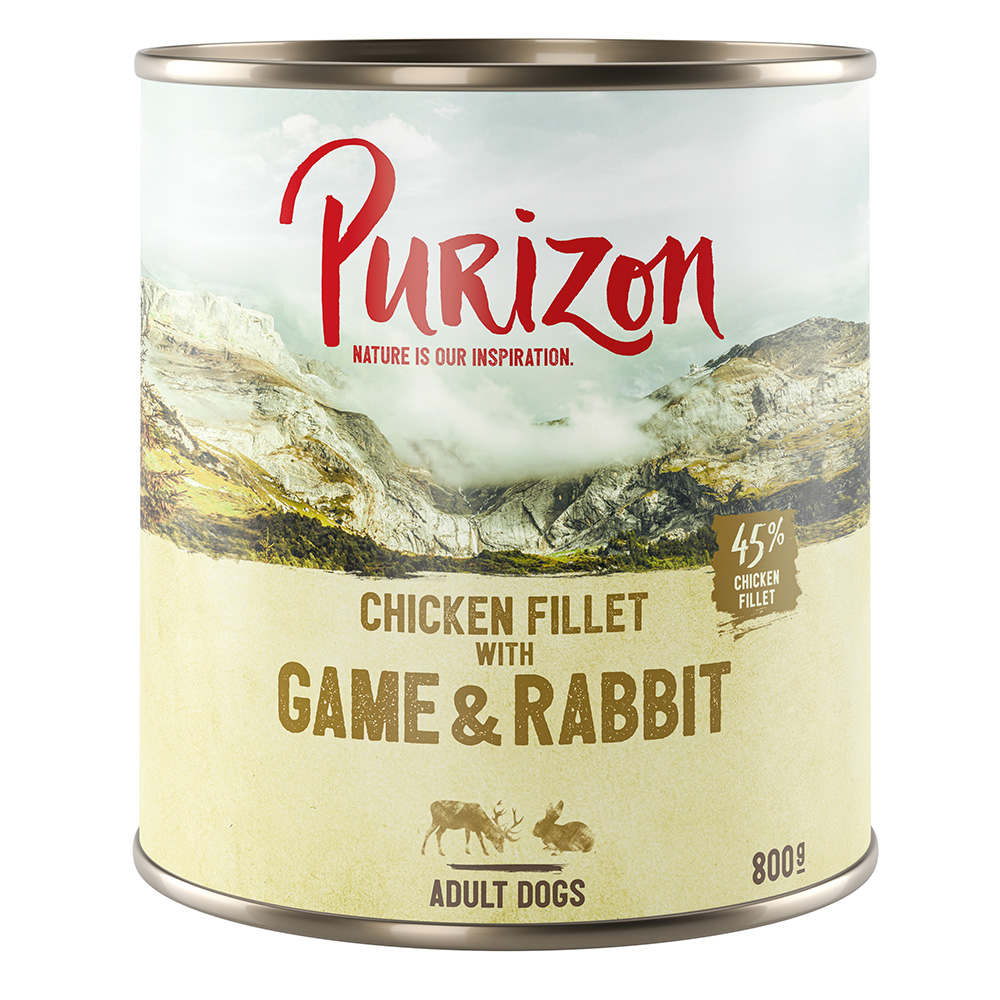 5 + 1 gratis! 6 x 400/800 g Purizon Nassfutter - Wild & Kaninchen mit Kürbis und Preiselbeere (6 x 800 g) von Purizon