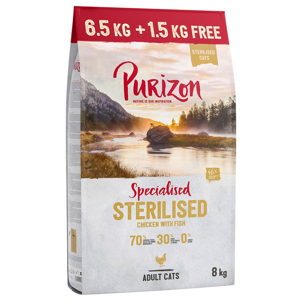 6,5 kg + 1,5 kg gratis! 8 kg Purizon Trockenfutter- getreidefrei - Sterilised Adult Huhn & Fisch von Purizon