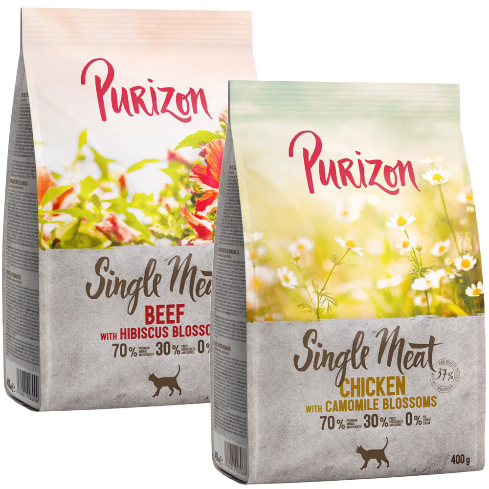 Lebenslangen Rabatt sichern und Jahresvorrat Purizon gewinnen! - Single Meat Mix: Huhn mit Kamillenblüten & Rind mit Hibiskusblüten von Purizon