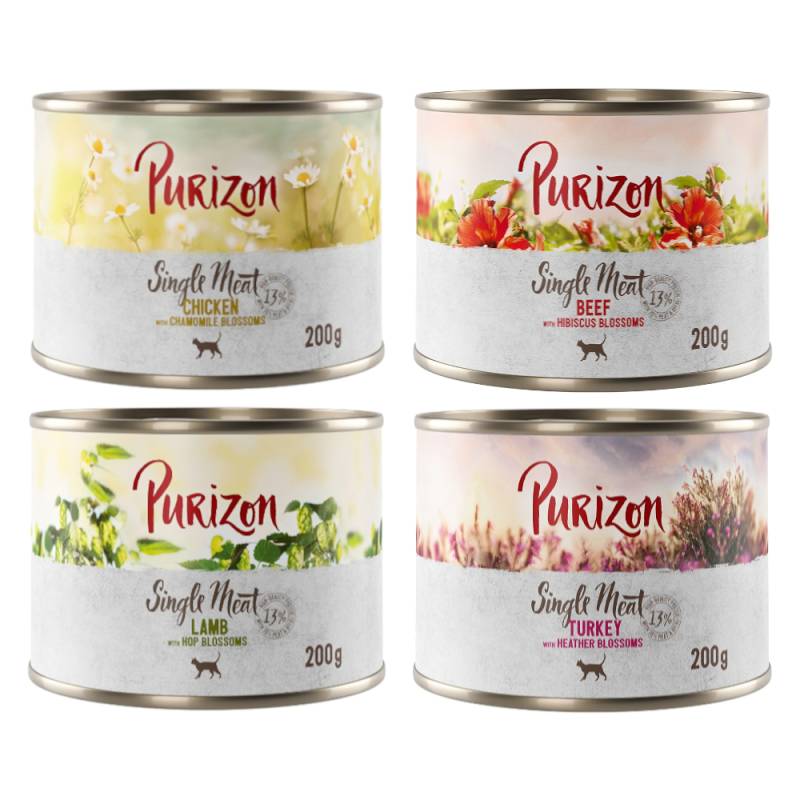 Lebenslangen Rabatt sichern und Jahresvorrat Purizon gewinnen! - Single Meat Mixpaket: 4 Sorten (24 x 200 g) - Nassfutter von Purizon