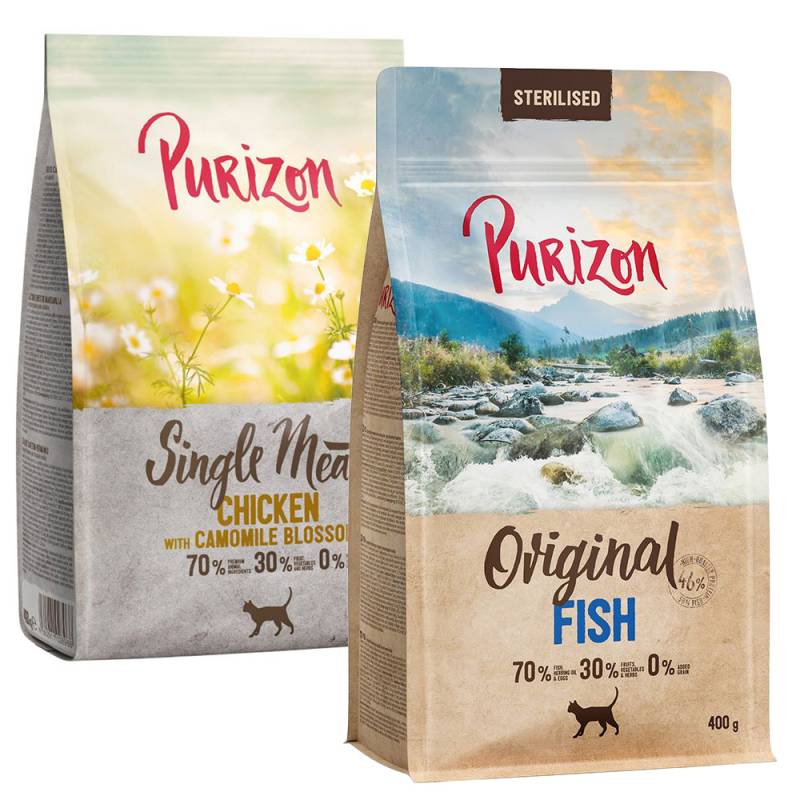 Probiermix Purizon 2 x 400 g  - Single Meat Huhn & Sterilised Adult Fisch von Purizon