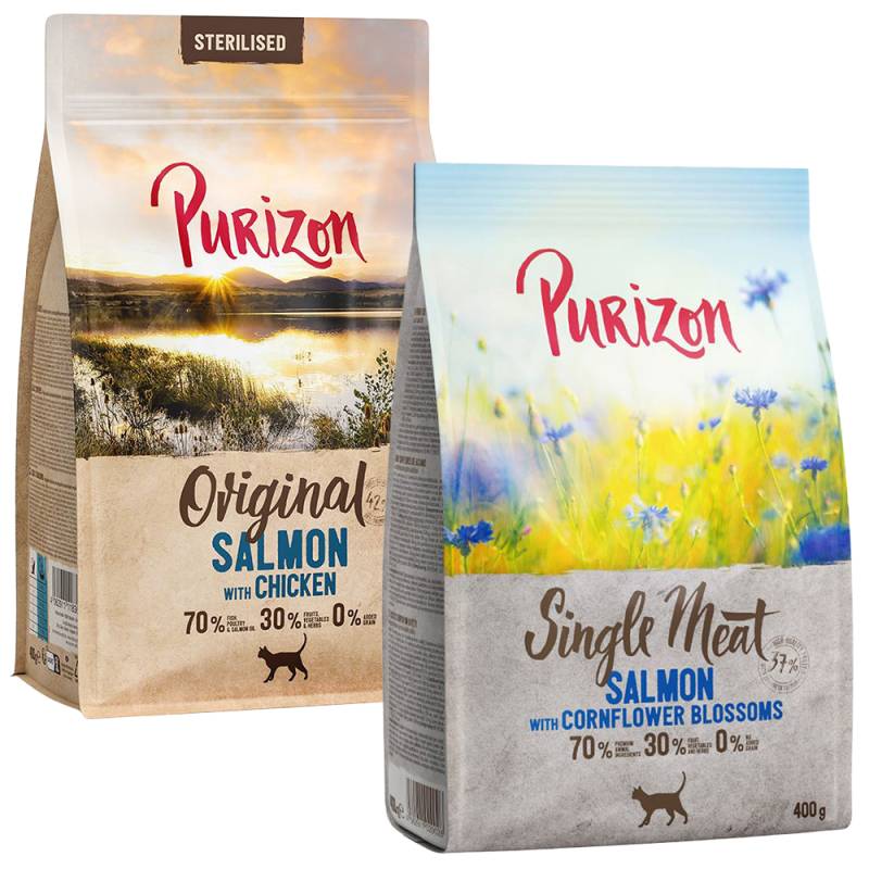 Probiermix Purizon 2 x 400 g  - Sterilised Lachs mit Huhn + Single Meat Lachs von Purizon