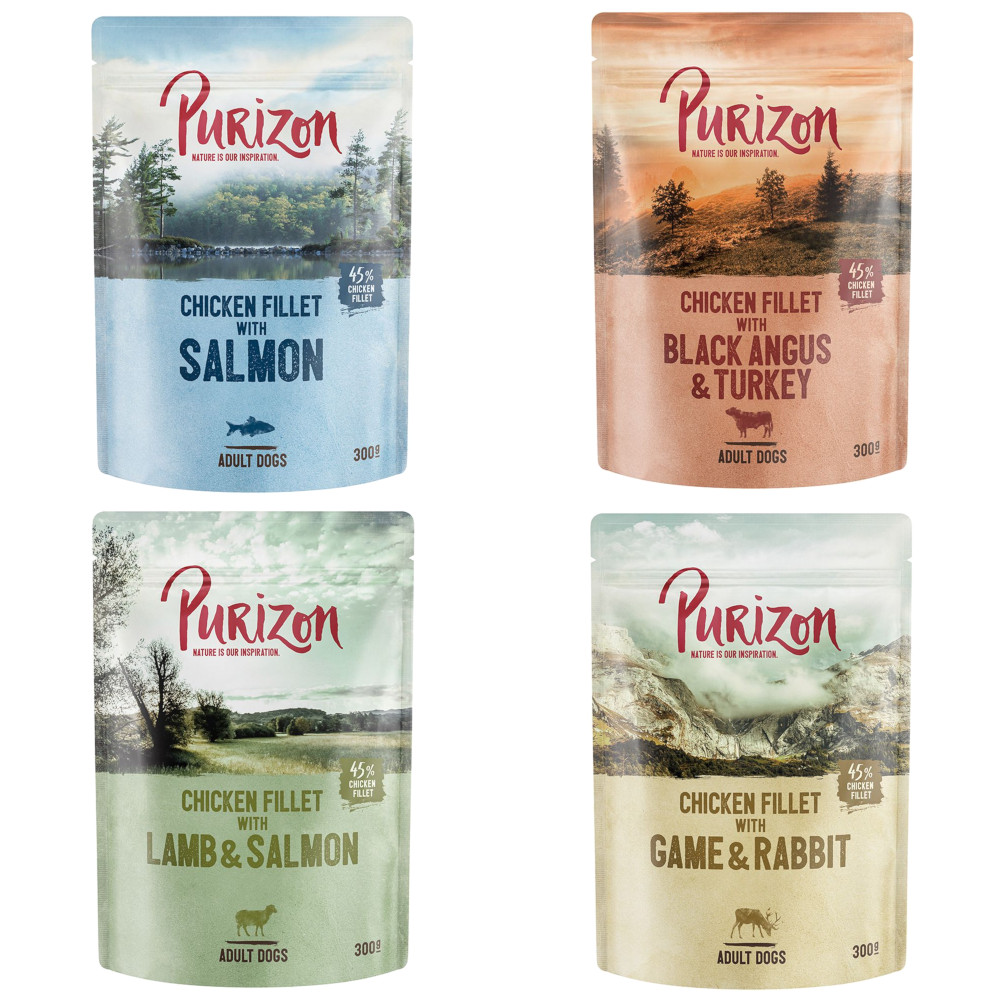 Purizon 6 x 140 g / 200 g / 300 g / 400 g zum Probierpreis - Hühnerfilet Mixpaket 4 Sorten (6 x 300 g) von Purizon