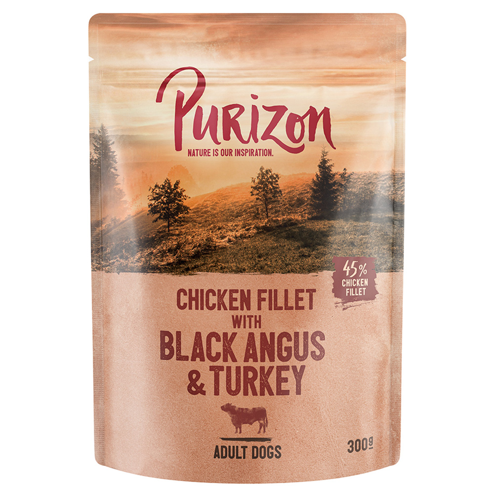 Purizon 6 x 140 g / 200 g / 300 g zum Probierpreis - Hühnerfilet mit Black Angus & Truthahn, Süßkartoffel und Cranberry(6 x 300 g) von Purizon