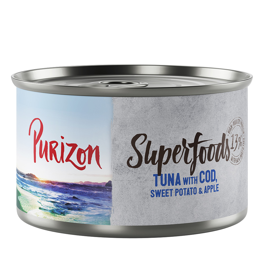 Purizon 6 x 140 g / 200 g / 300 g zum Probierpreis - Superfoods Thunfisch mit Kabeljau, Süßkartoffel und Apfel (6 x 140 g) von Purizon
