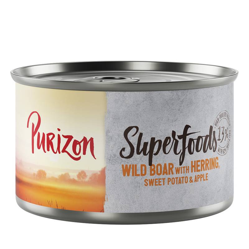 Purizon 6 x 140 g / 200 g / 300 g zum Probierpreis - Superfoods Wildschwein mit Hering, Süßkartoffel und Apfel (6 x 140 g) von Purizon