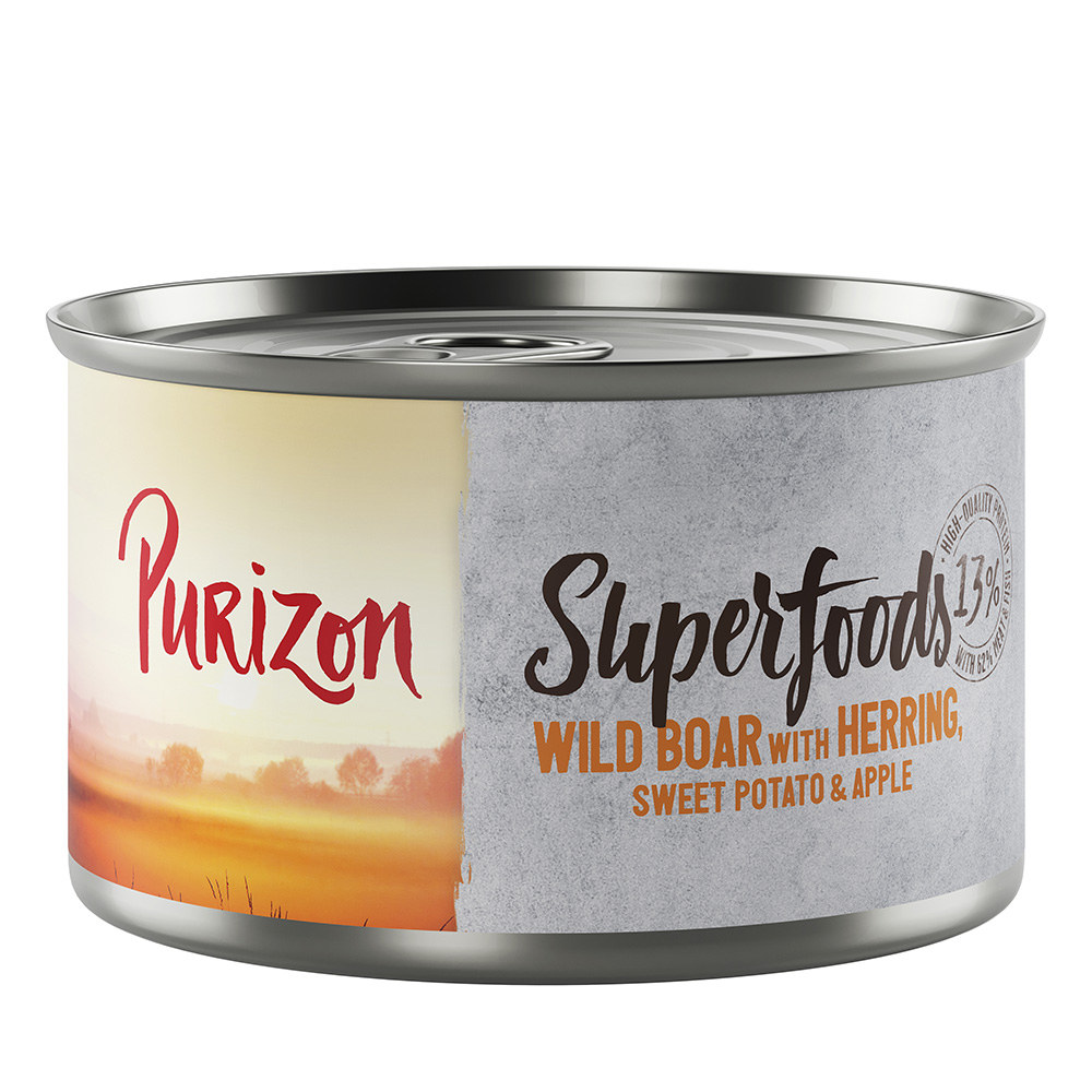 Purizon 6 x 140 g / 200 g / 300 g zum Probierpreis - Superfoods Wildschwein mit Hering, Süßkartoffel und Apfel (6 x 140 g) von Purizon