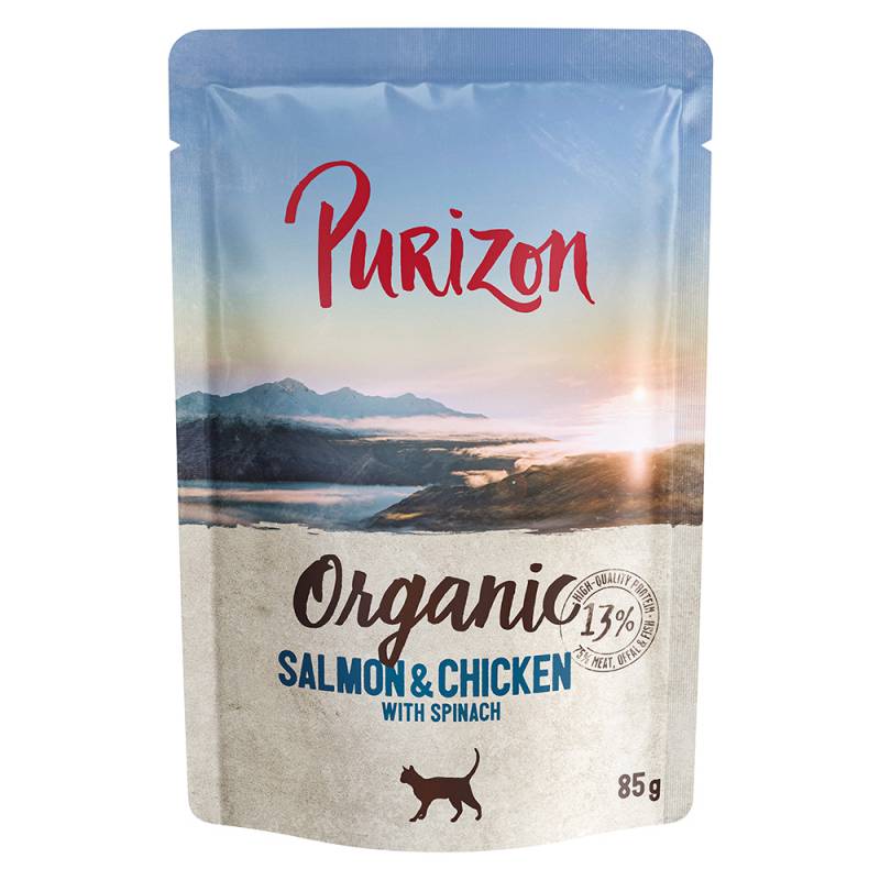 Purizon 6 x 70g/85g zum Probierpreis! - Organic: Lachs und Huhn mit Spinat 6x85g von Purizon
