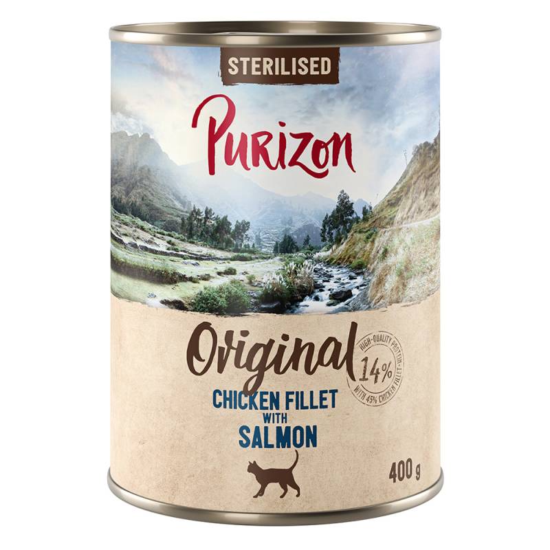 Purizon Adult 12 x 400 g - getreidefrei - Adult Sterilised: Hühnerfilet mit Lachs von Purizon