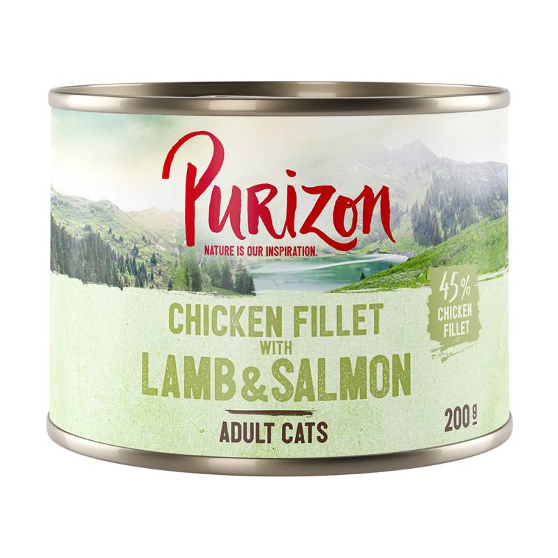 Purizon Original Lamm mit Fisch - getreidefrei - Als Ergänzung: 6 x 200 g Hühnerfilet mit Lachs & Lamm Nassfutter von Purizon