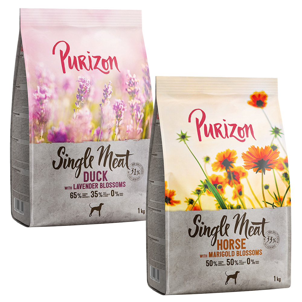 Purizon Probiermix 2 x 1 kg zum Sonderpreis - Single Meat: Ente mit Apfel und Lavenderblüten, Pferd mit Süßkartoffel und Ringelblumen von Purizon