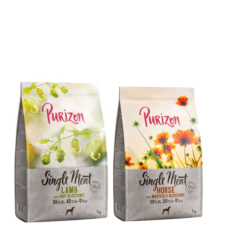 Purizon Probierpaket 2 x 1 kg - Single Meat: Pferd mit Ringelblumen, Lamm mit Hopfenblüten Purizon Probierpaket 2 x 1 kg - Single Meat: Pferd mit Ringelblumen, Lamm mit Hopfenblüten von Purizon