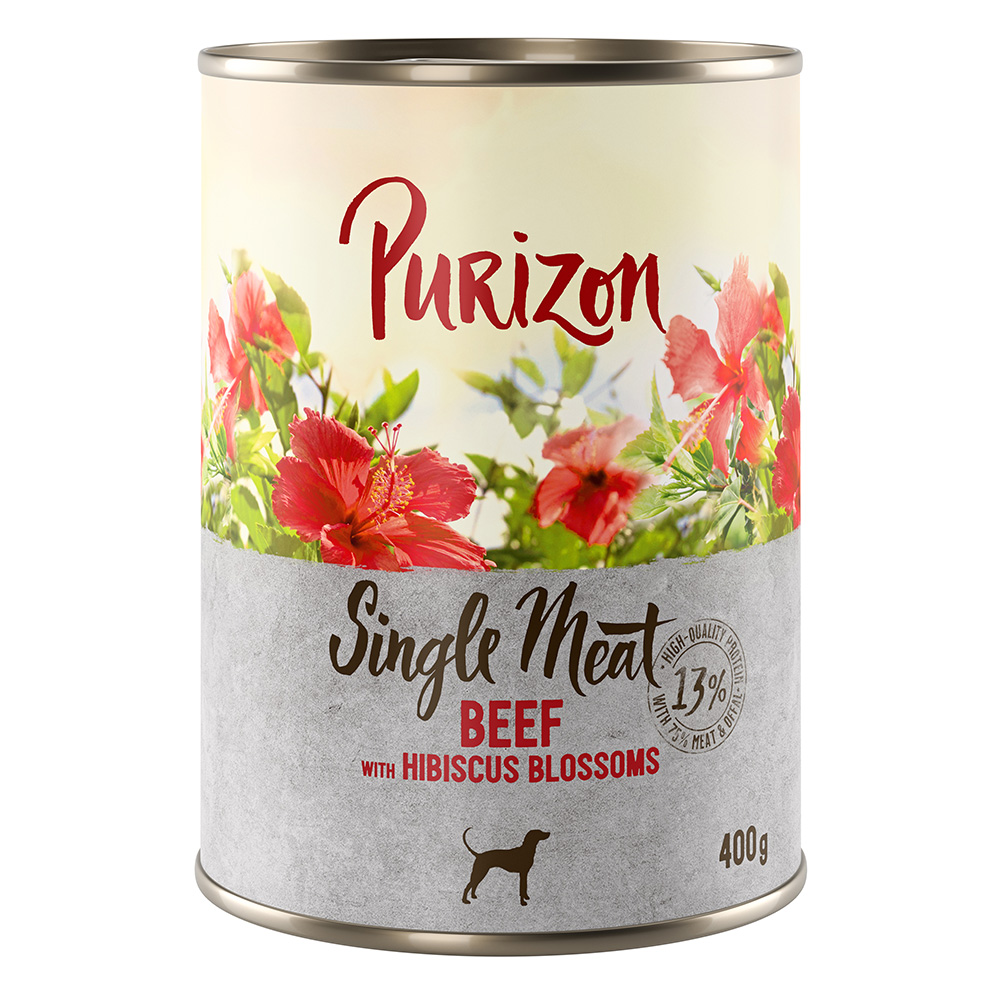 Purizon Single Meat 6 x 400 g - Rind mit Hibiskusblüten von Purizon