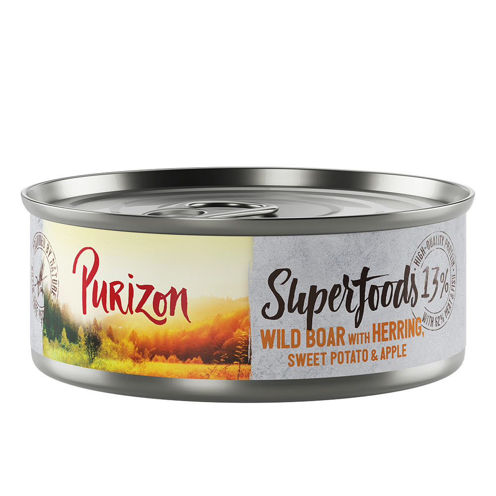 Purizon Superfoods 24 x 70 g - Wildschwein mit Hering, Süßkartoffel und Apfel von Purizon