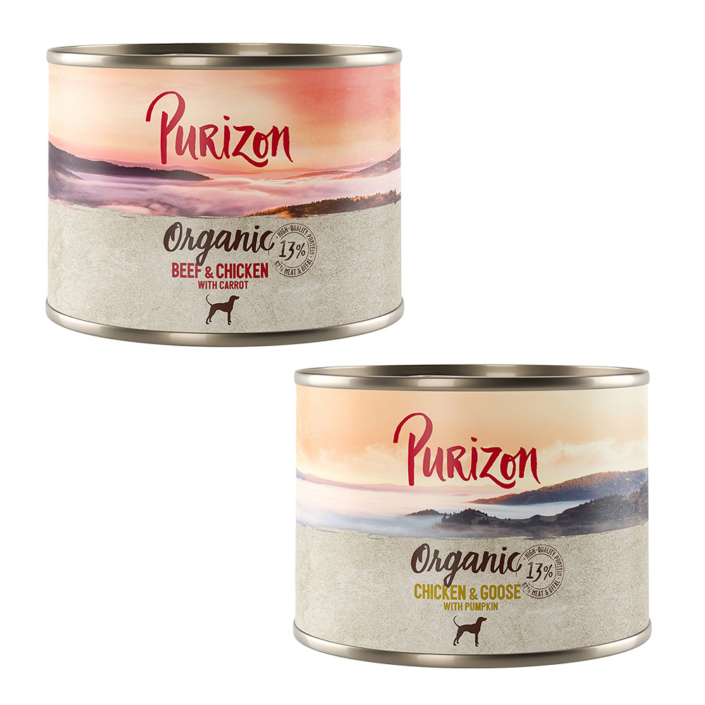 Sparpaket Purizon 24 x 140g/200g/300 g zum Sonderpreis - Purizon Organic Mixpaket: 3 x Huhn mit Gans, 3 x Rind mit Huhn 200g von Purizon