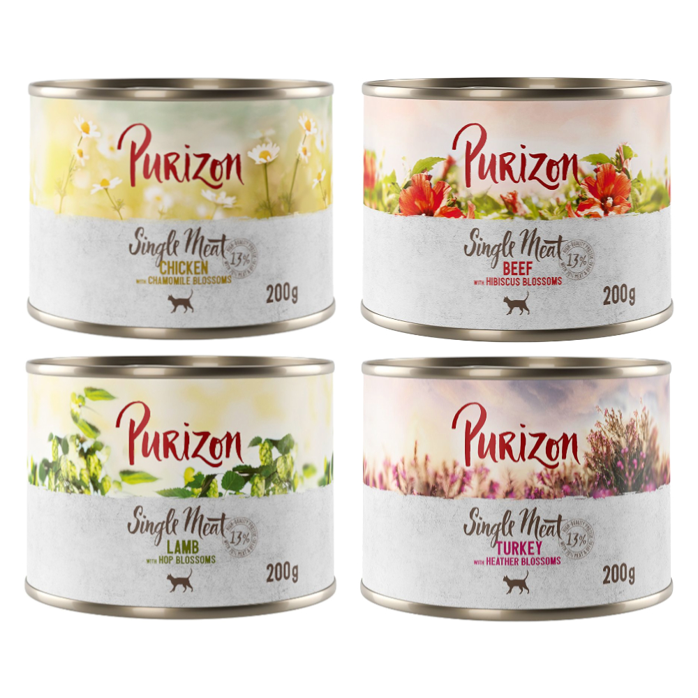 Sparpaket Purizon Single Meat 24 x 200 g - Mix 4 Sorten von Purizon