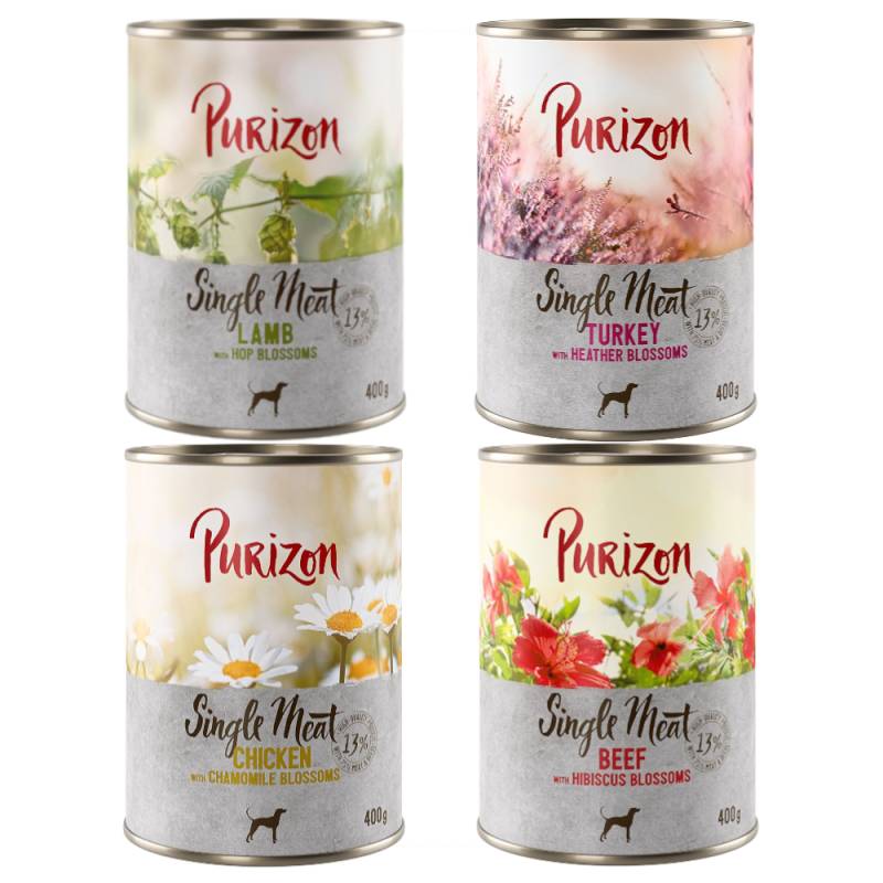 Sparpaket Purizon Single Meat 24 x 400 g - Mix 4 Sorten von Purizon