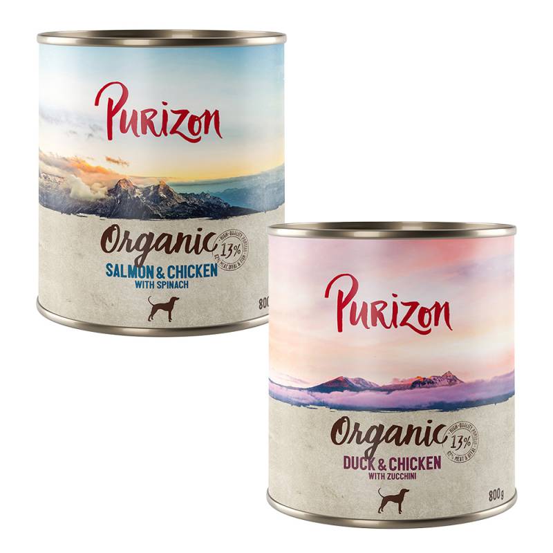 Sparpakete Purizon Organic 24 x 800 g - Mixpaket: 12 x Ente mit Huhn, 12 x Lachs mit Huhn von Purizon