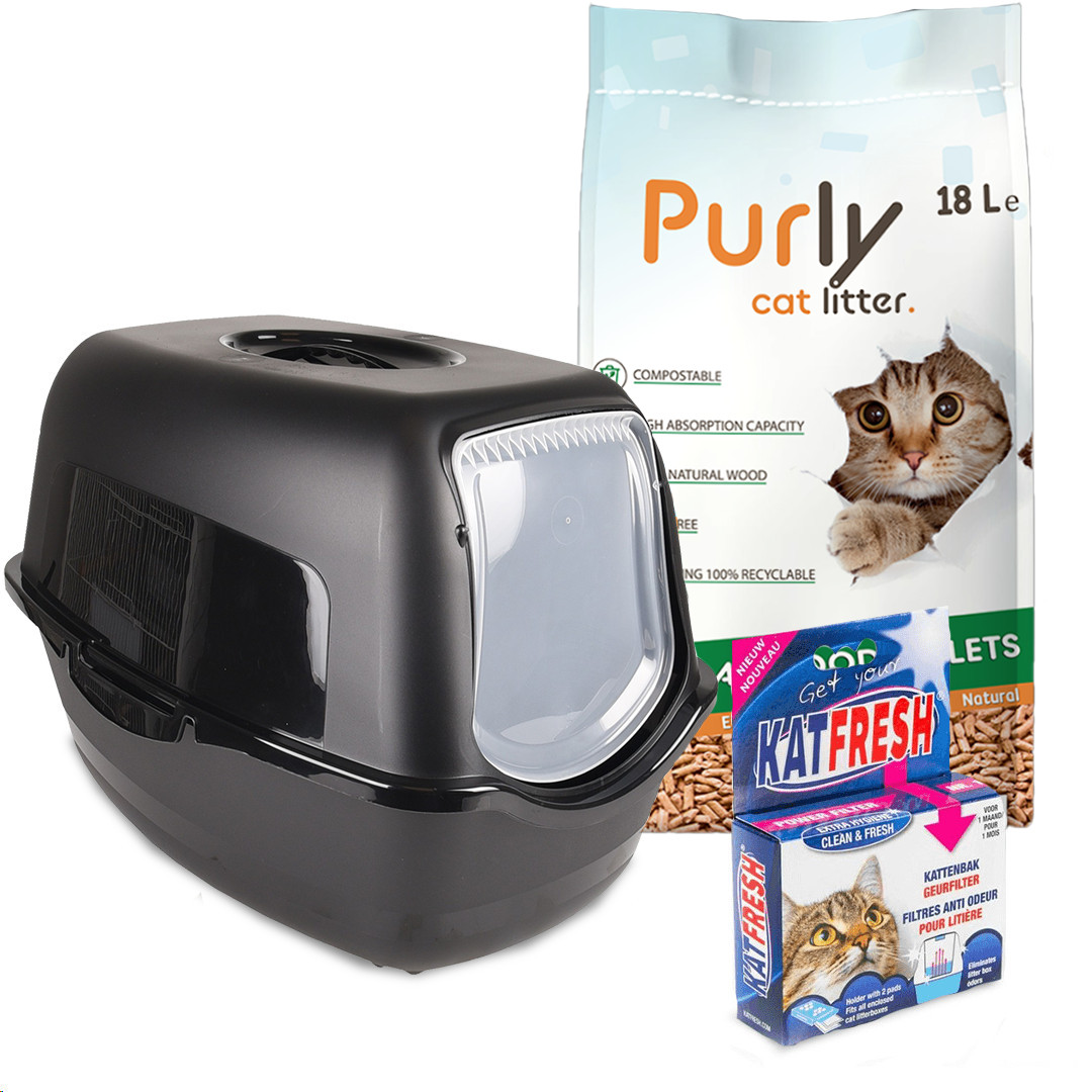 Lexie Katzenklo und Holzstreu Paket Schwarz von Purly