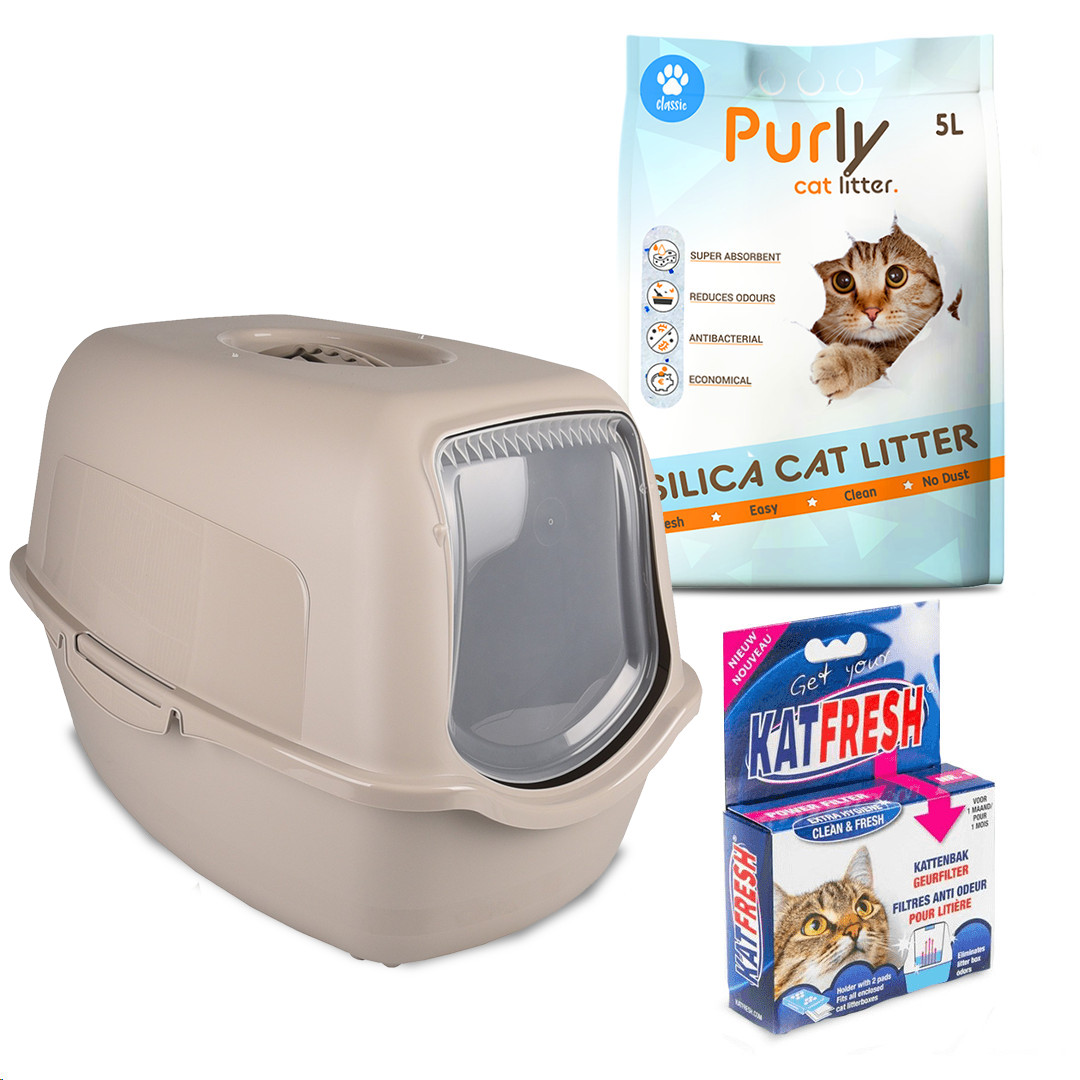 Lexie Katzenklo und Silica Katzenstreu Paket Grau von Purly