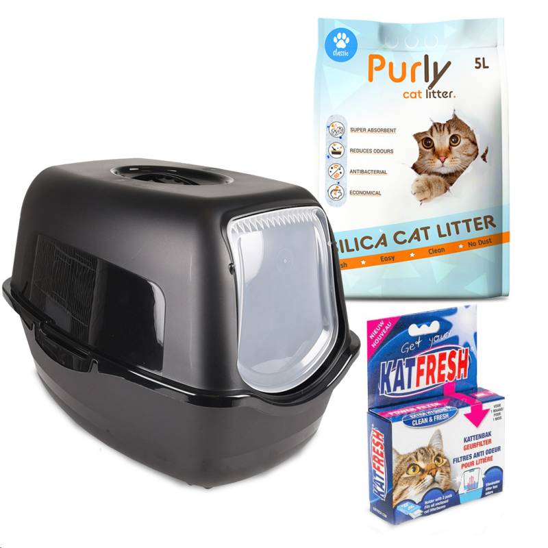 Lexie Katzenklo und Silica Katzenstreu Paket Schwarz von Purly