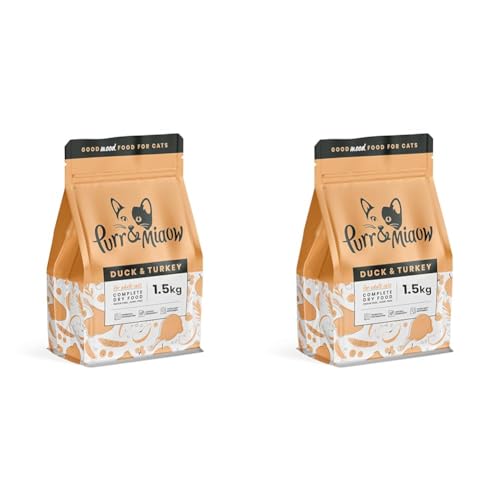 Purr & Miaow - Getreidefreies Alleintrockenfutter für ausgewachsene Katzen, Ente & Truthahn, 1,5 kg (Packung mit 2) von Purr and Miaow