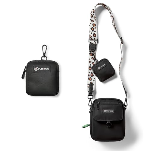 Purrfects Hundetasche für Spaziergänge, Unisex, inklusive Mini-Leckerlibeutel, Kotbeutelrollenspender, verstellbarem Gurt, langlebige Leckerli-Tasche für Hundetraining (Tierdruck/Schwarz) von Purrfects