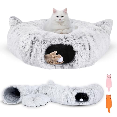 Purrpuff Donut-Katzentunnelbett, 3 Konfigurationen, zusammenklappbar, Katzentunnel für Indoor-Katzen, Katzenohren-Design, einfache Montage, für kleine und mittelgroße Welpen- und Kätzchenrassen, mit von Purrpuff