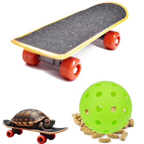 Schildkröte Mini-Skateboard und Leckerbälle, lustiges Schildkröten-Skateboard und Trockenfutterbälle für kleine Haustiere, Schildkröten, Schildkröten, Anreicherungsspielzeug, von PurrrfectionPet