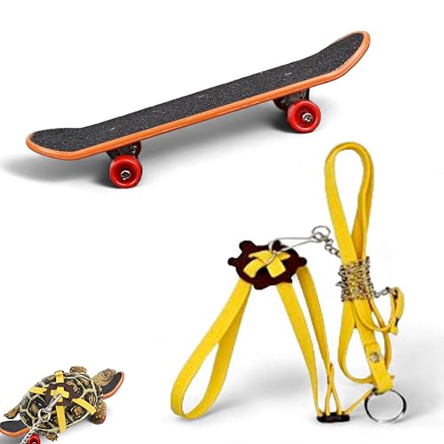 Verstellbare Schildkrötenleine und lustiges Skateboard-Set, Trainingsgeschirr und Mini-Skateboard für Schildkrötendrache, Barteidechse, kleine Haustiere, Haustier-Schildkrötenspielzeug, Zubehör für von PurrrfectionPet