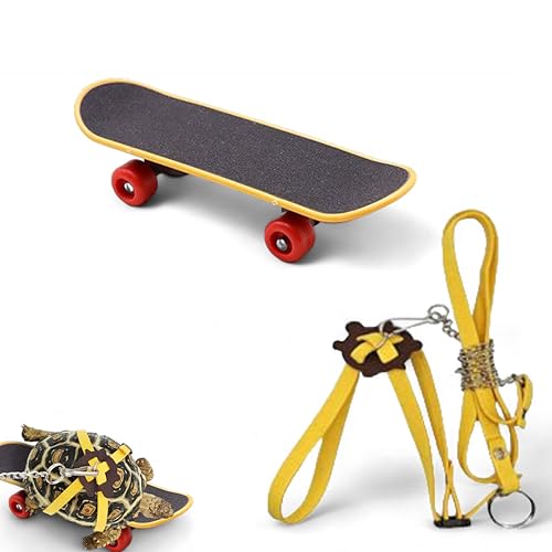 Verstellbare Schildkrötenleine und lustiges Skateboard-Set, Trainingsgeschirr und Mini-Skateboard für Schildkrötendrache, Barteidechse, kleine Haustiere, Haustier-Schildkrötenspielzeug, Zubehör für von PurrrfectionPet