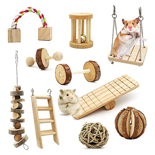 10pcs Hamster-Kauspielzeug-Set aus natürlichem Holz, Hamsterspielzeug und Zubehör, Zahnpflege, Backenspielzeug für Meerschweinchen, syrische Hamster, Ratten, Chinchillas, Rennmäuse, Hamsterschau von Pursue