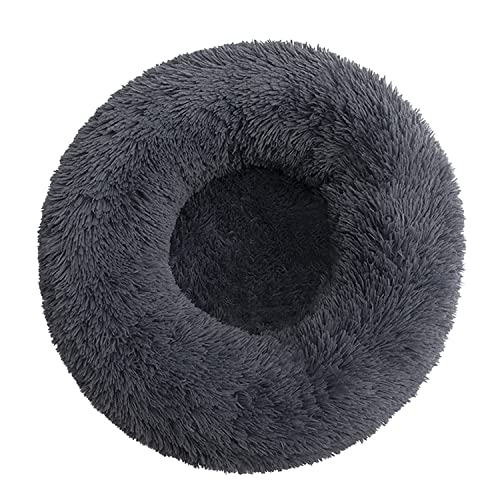 Flauschig Hundebett Katzenbett, Rund Donut Kissen Kuscheliges Hundekörbchen Katzenkissen, XXL Waschbar Anti Stress Plüsch Dog Bed für Große Mittelgroße Kleine Hund und Katzen (110cm, Dunkelgrau) von Putniu