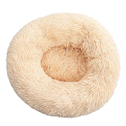 Flauschig Hundebett Katzenbett, Rund Donut Kissen Kuscheliges Hundekörbchen Katzenkissen, XXL Waschbar Anti Stress Plüsch Dog Bed für Große Mittelgroße Kleine Hund und Katzen (110cm, Khaki) von Putniu