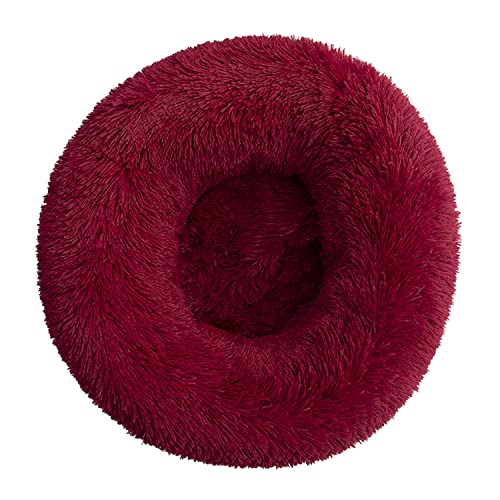 Flauschig Hundebett Katzenbett, Rund Donut Kissen Kuscheliges Hundekörbchen Katzenkissen, XXL Waschbar Anti Stress Plüsch Dog Bed für Große Mittelgroße Kleine Hund und Katzen (110cm, Rot) von Putniu