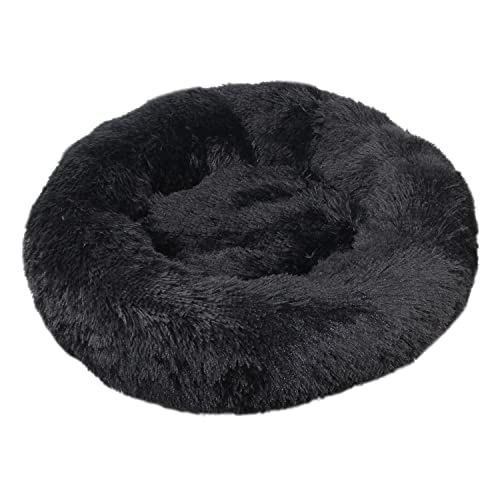 Flauschig Hundebett Katzenbett, Rund Donut Kissen Kuscheliges Hundekörbchen Katzenkissen, XXL Waschbar Anti Stress Plüsch Dog Bed für Große Mittelgroße Kleine Hund und Katzen (50cm, Schwarz) von Putniu