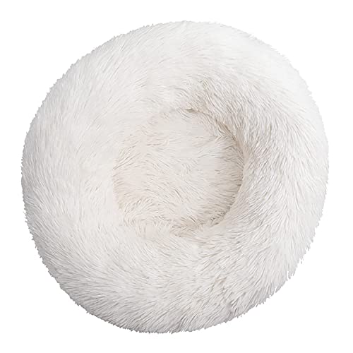 Flauschig Hundebett Katzenbett, Rund Donut Kissen Kuscheliges Hundekörbchen Katzenkissen, XXL Waschbar Anti Stress Plüsch Dog Bed für Große Mittelgroße Kleine Hund und Katzen (50cm, Weiß) von Putniu