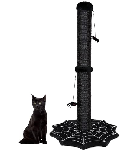 PuzzlePaw Gothic-Kratzbaum mit Spinne, baumelndes Spielzeug für Indoor-Katzen, Halloween-Katzenkratzer, Aktivitäts-Katzenspielzentrum, Katzenbaum, Turm, Möbel mit Spinnennetz-Basis, Schwarz von PuzzlePaw