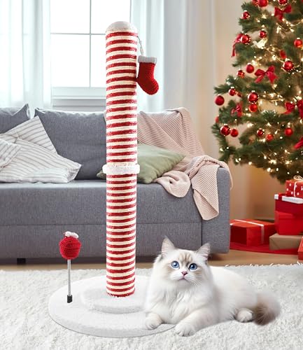 PuzzlePaw Weihnachtskratzbaum für Katzen, Weihnachtskratzbaum für Indoor-Katzen, Aktivitäts-Katzenbaum, Spielcenter mit Weihnachtsmannsocken, Spielzeug und Geschenkbox von PuzzlePaw