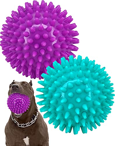 Pweituoet 2 Stück 11,4 cm strapazierfähige, quietschende Hundebälle für mittelgroße und große Hunde, Spikey Dog Ball Spielzeug für saubere Zähne und Training, großes Hundespielzeug für Aggressive von Pweituoet