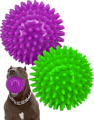 Pweituoet Quietschende Hundebälle für mittelgroße und große Hunde, Hundespielzeug für aggressive Kauer, Spike-Spielzeug für saubere Zähne und Training, Violett-Grün, 11,4 cm von Pweituoet