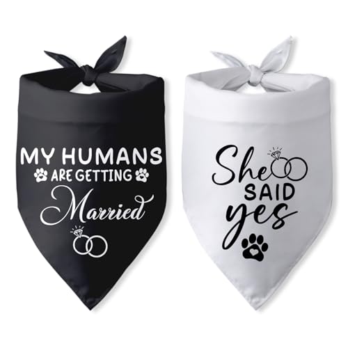 Hundehalstuch, Brautparty, Aufschrift "My Humans are Getting Married She Said Yes", Geschenk für frisch verlobte Paare, Hochzeitsankündigung, Foto-Requisite, Verlobungsfeier, Dekoration, Hundeschal, 2 von Pwrlveiut