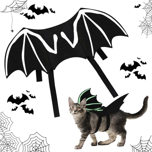 Haustier Halloween Fledermaus Kostüm mit Leuchtende, Fledermaus Knochen Flügel Kleidung, Hund Katze Haustier Cosplay Kleidung Pets Kostüm für Mittlere große Hunde Katzen, Halloween Magie Party, L von Pwsap